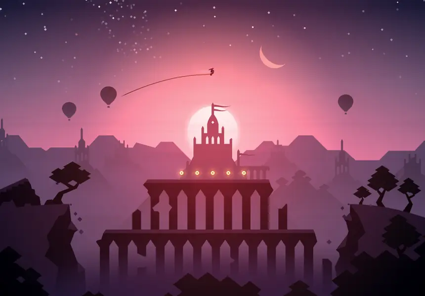 Scena di Alto's Odyssey con dune e deserto al tramonto