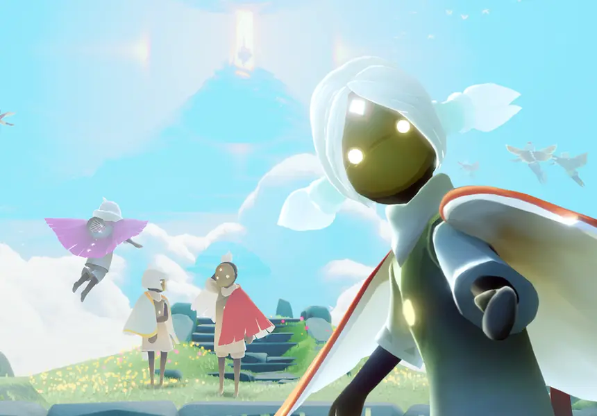 Scena di Sky: Figli della Luce con personaggi in volo